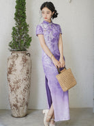 Short Sleeve Floral Long Cheongsam | Yanran