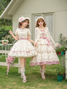 Fragrant Reminiscence - Classic Lolita Embroidered Collar Dress, Bellflower Print