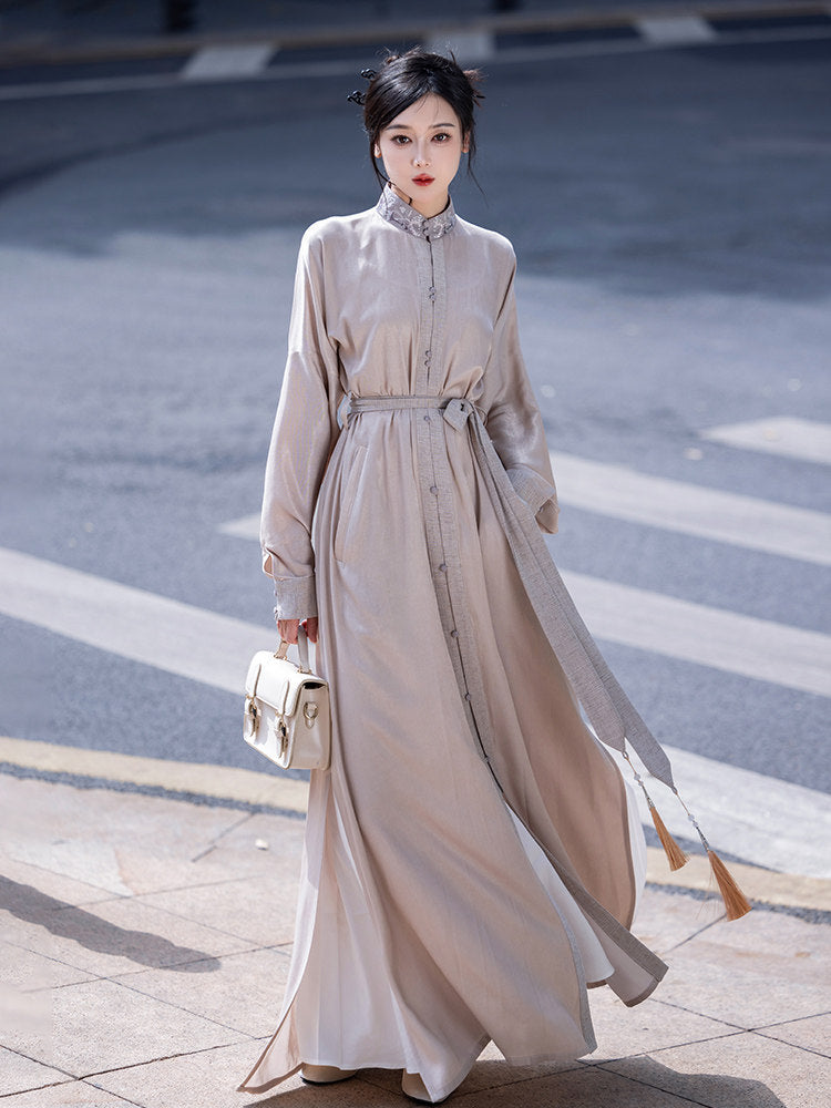 New Chinese Style Wuxia Style Collared Dress - Gongchaosheng 共潮生