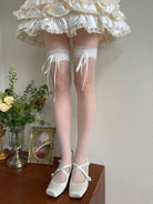 Lolita Over-the-Knee Stockings, Sheer Lace & Bow