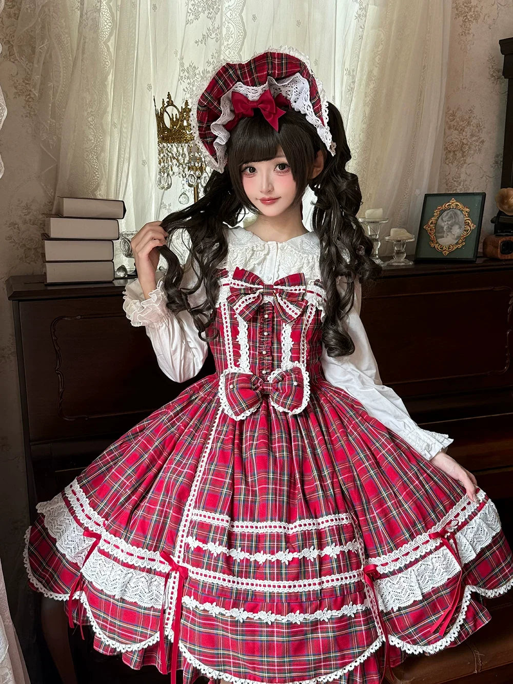 Plaid Petal Bunny - Old School Lolita Plaid JSK Dress, Side Pockets