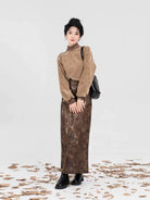 New Chinese Style Women Embroidered Velvet High-Neck Top & Spiral Skirt - Twilight 暮也 (Preorder)