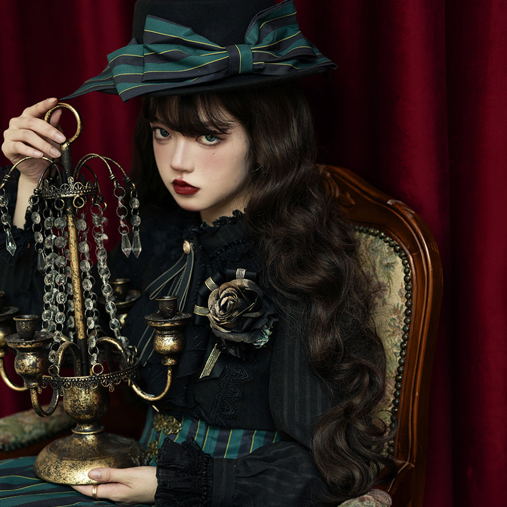 Stripped Lolita Headband Veil Hat Clip Necklace