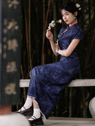 Short Sleeve Floral Long Cheongsam | Hengqing