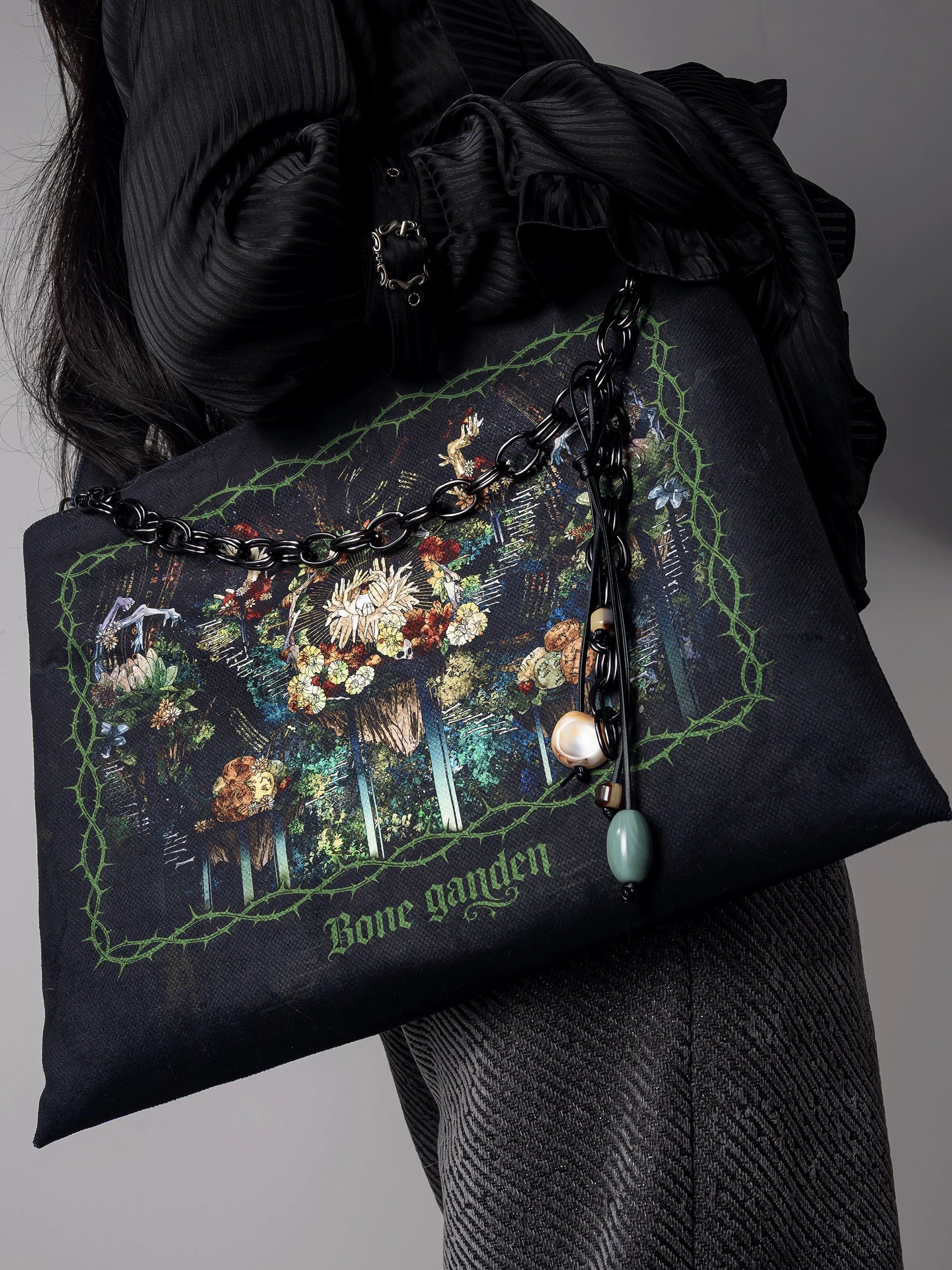Bone Garden - Gothic Lolita Printed Tote Bag, Adjustable Strap