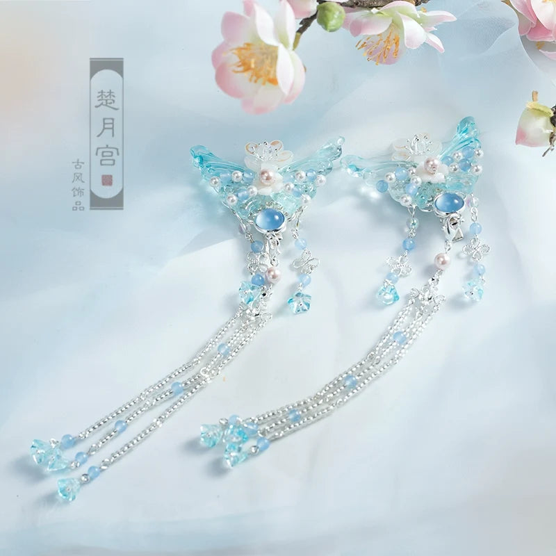 Hair Clips: Aquamarine Butterflies