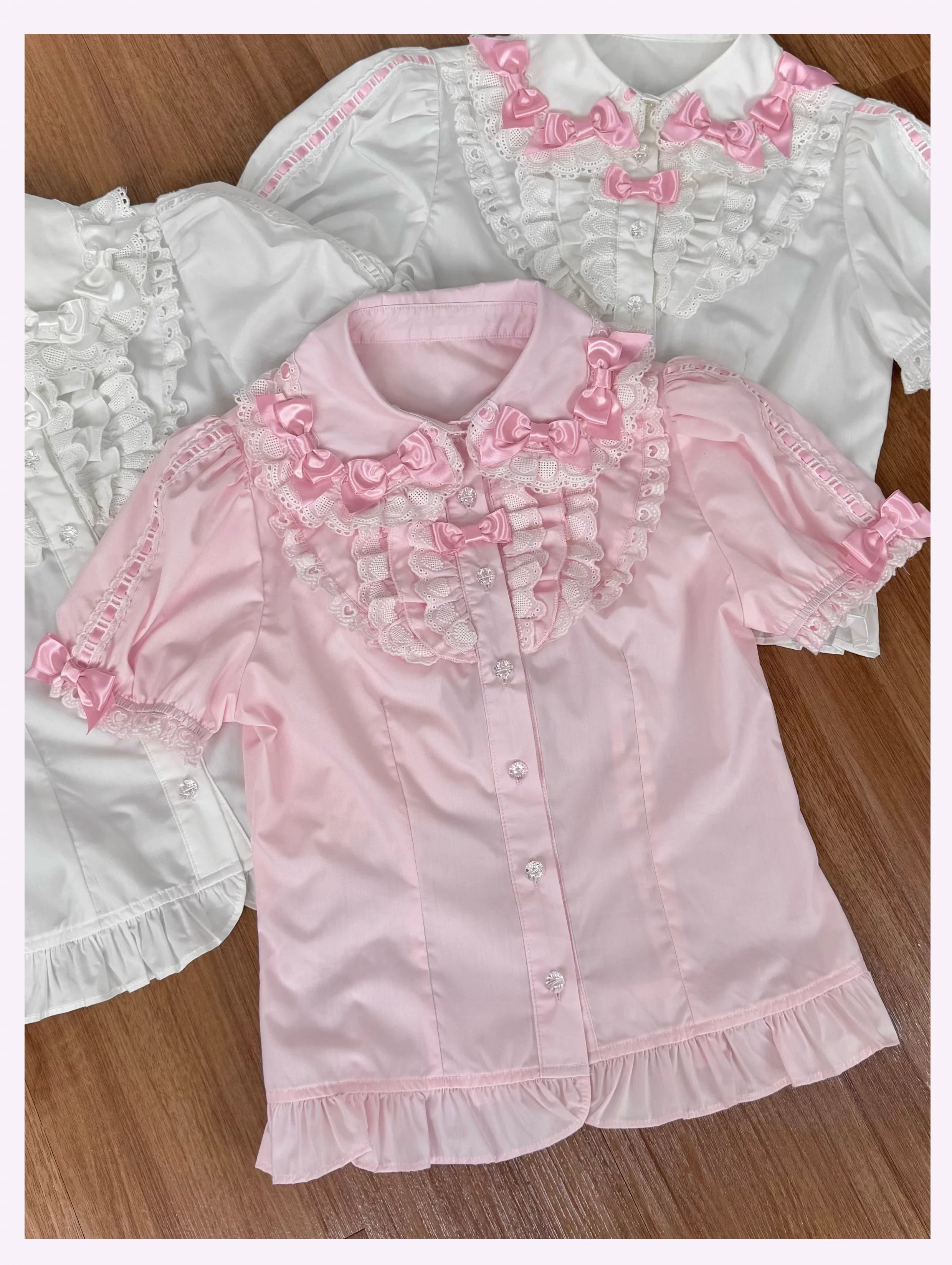 Cotton Old School Lolita Peter Pan Collar Blouse with Bows