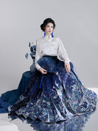 Ming Dynasty Modern Hanfu Long Sleeve Top and Mamian Skirt - Sparkling Jade 好多翠