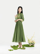 New Chinese Style Women Tencel Pleated Dress with Traditional Patch Motifs - Yu Fanghua 翠玉芳华 (Preorder)