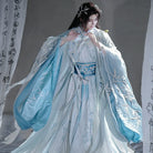 Winters Noble Trio 岁寒三友 - Blue Flowing-Sleeve Cross-Collar Hanfu for Men (Preorder)