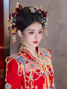 Crown of Crimson Dreams - Red Velvet Bridal Hairband with Tassel Hairpin Classical Chinese Wedding Hair Accessories for Hanfu and Xiuhe Bride