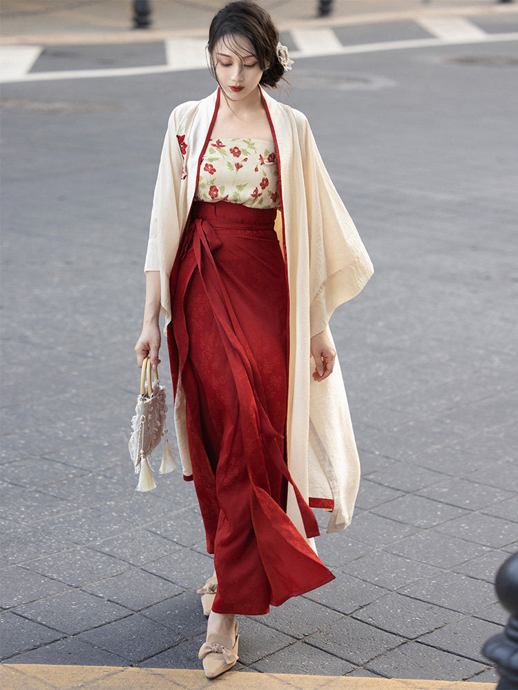 Song Dynasty Modern Hanfu Changgan Temple Jacket and Spiral Skirt - Flower Wine 花间酒 (Preorder)