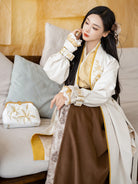Song Dynasty Modern Hanfu Winged Sleeve Top and Spiral Skirt for Autumn and Winter - Yellow Rose 黄玫瑰 (Preorder)