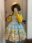 Cat and Sunflower - Sweet Lolita JSK Dress, Cat and Sunflower Print