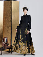 Ming Dynasty Modern Long Sleeve Top and Mamianqun - Midnight Longyin 龙吟夜