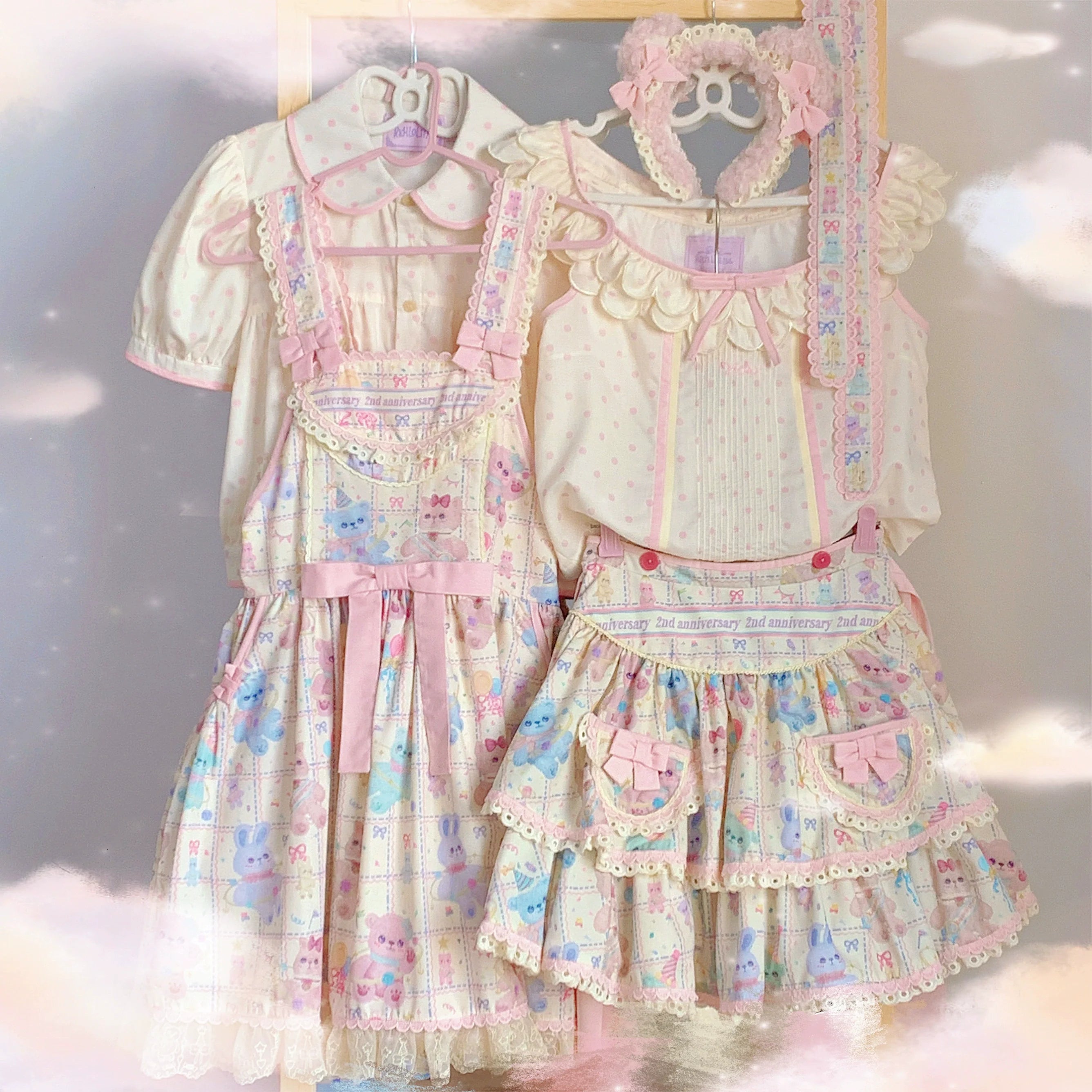 Starry Pudding Bear - Sweet Lolita Bear Printed JSK & OP Dress