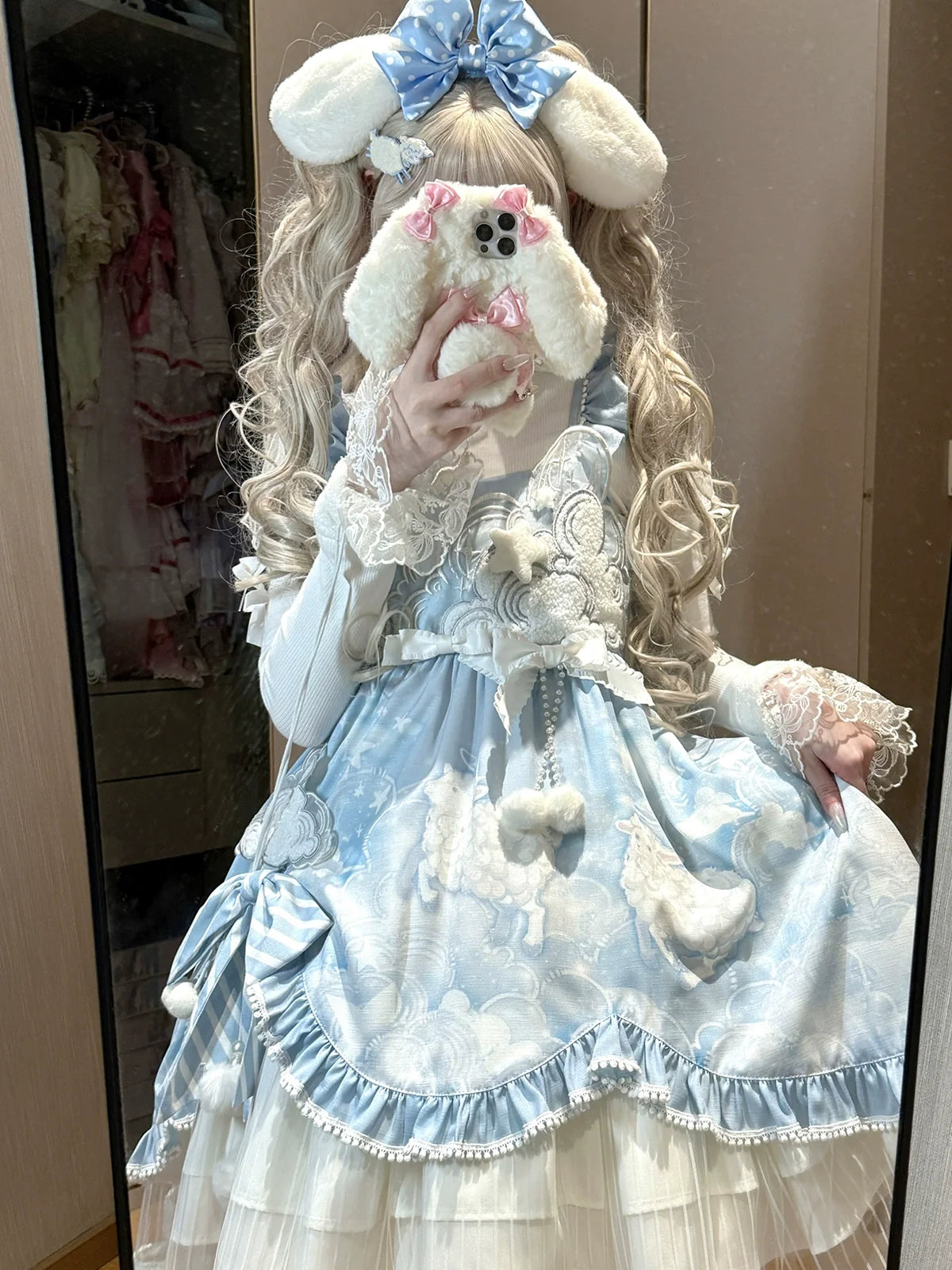 Cloudscape Dream - Sweet Lolita JSK Suit, Fleece Cape
