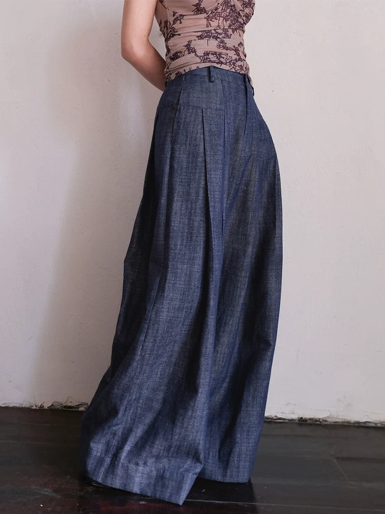 Cai Xing 裁行 Tailored Moves New Chinese Style Cotton Linen Extra Wide Leg Jeans