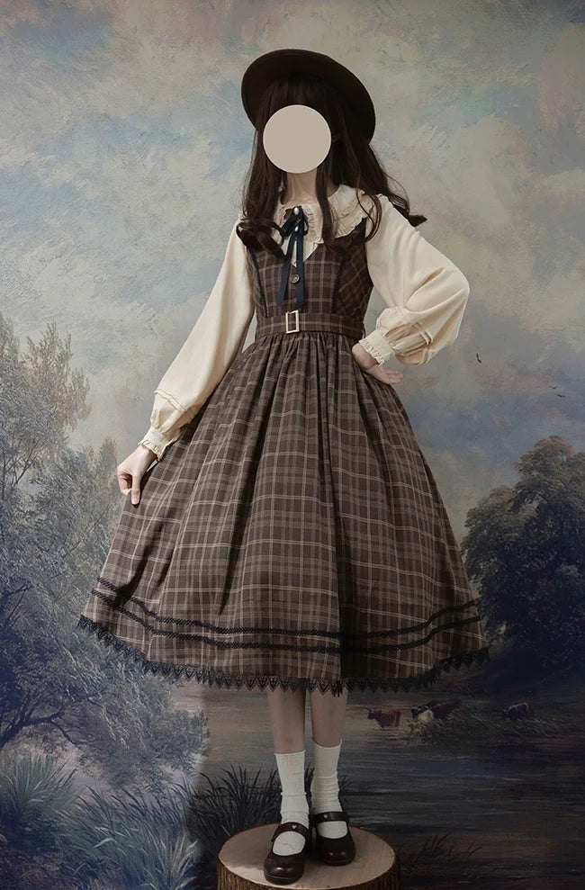 Grena's Poems - Plaid Elegant Lolita Jumper Dress, V-Neck