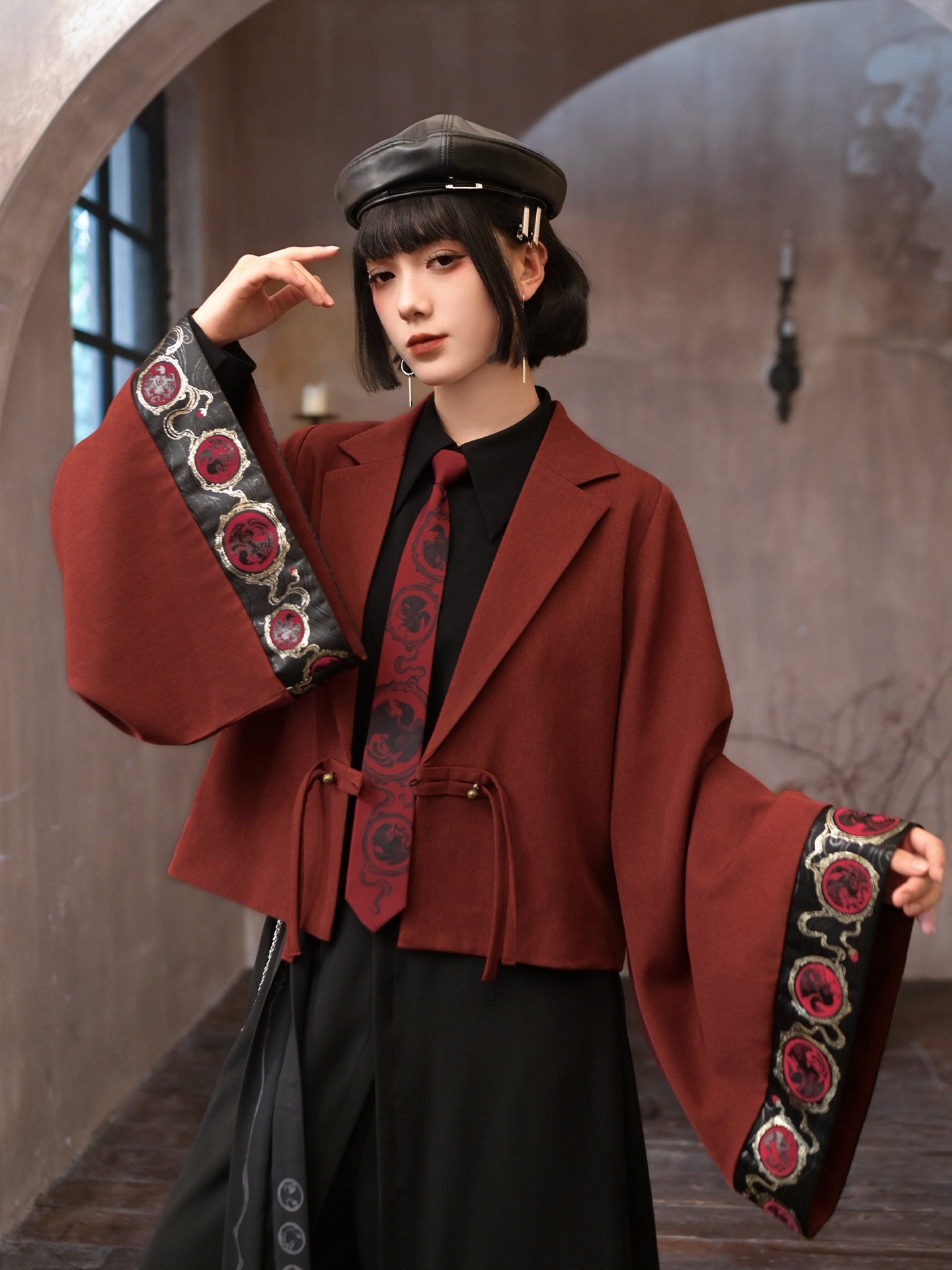 New Chinese Style Long Sleeve Blazer - Golden Crow 金乌