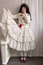 Chubby Fox in the Forest - Customized Lolita Skirt Embroidery Lace Cotton Lolita Skirt