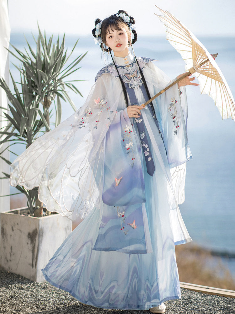 Ming Dynasty Fairy Cloak Pleated Skirt Hanfu Set | Jade Butterfly 玉蝴蝶