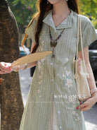 Lü Baihe 绿百合 Green Lily New Chinese Style Pure Cotton Round Collar Embroidered Day Dress