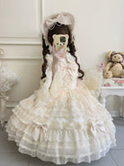 Dream Prelude - Dreamy Princess Lolita JSK Dress Suit, Tiered Lace Black
JSK + Back Trailing Bow S