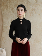 New Chinese Style Knitted Top in Black - Wind Bamboo