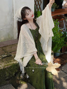 Wu Lü 芜绿 Lush Green Modernized Song Dynasty Dress & Crochet Cardigan Set