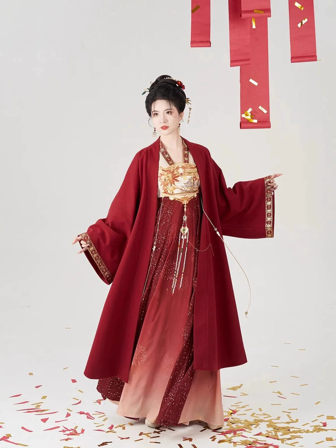 Modern Tang Dynasty Hanfu Slip Dress Set - Flower Flames 花焰 (Preorder)