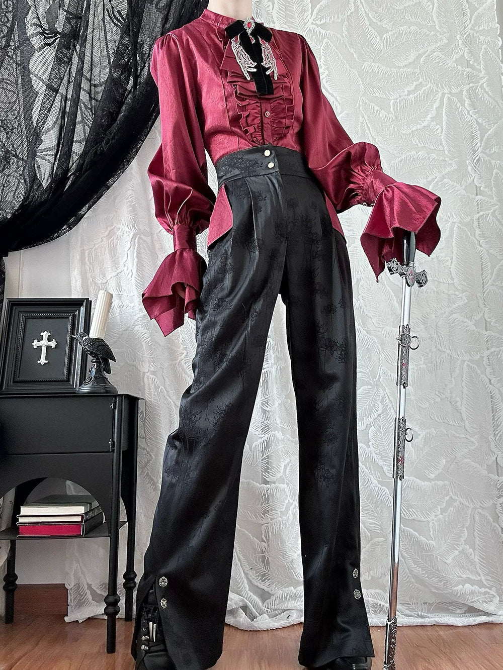 Moonnight Return - Ouji Lolita Jacquard Pants & Shorts, Side Pockets