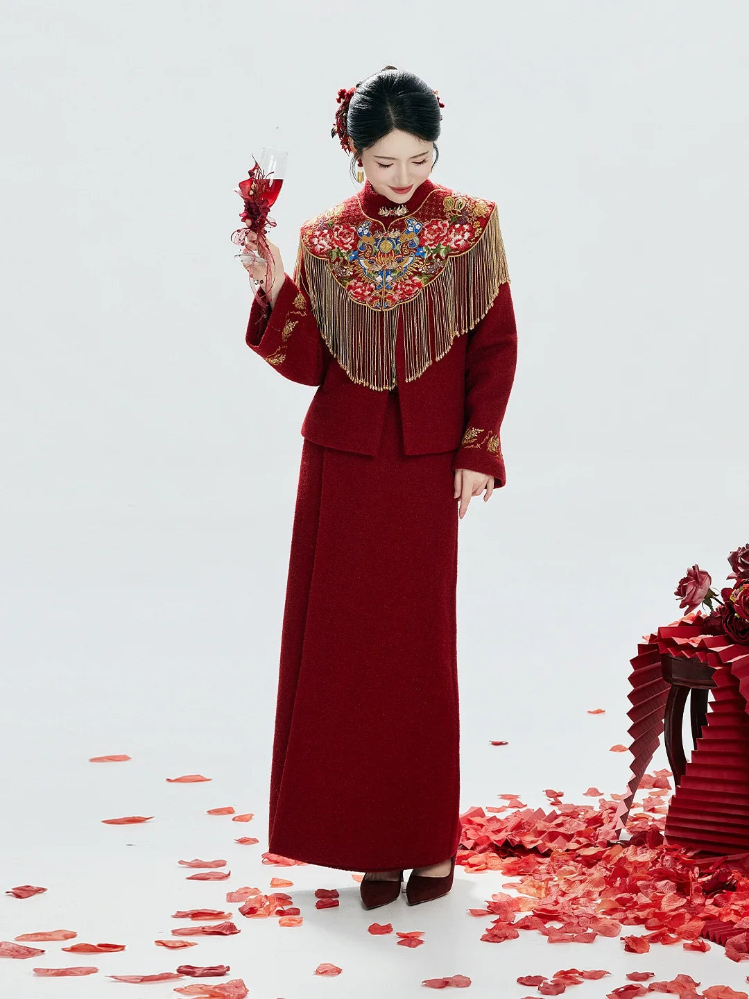 New Chinese Style Wedding Hanfu Bridal Tea Ceremony Outfit - Jin Yu Liang Yuan 锦玉良缘 (Preorder)