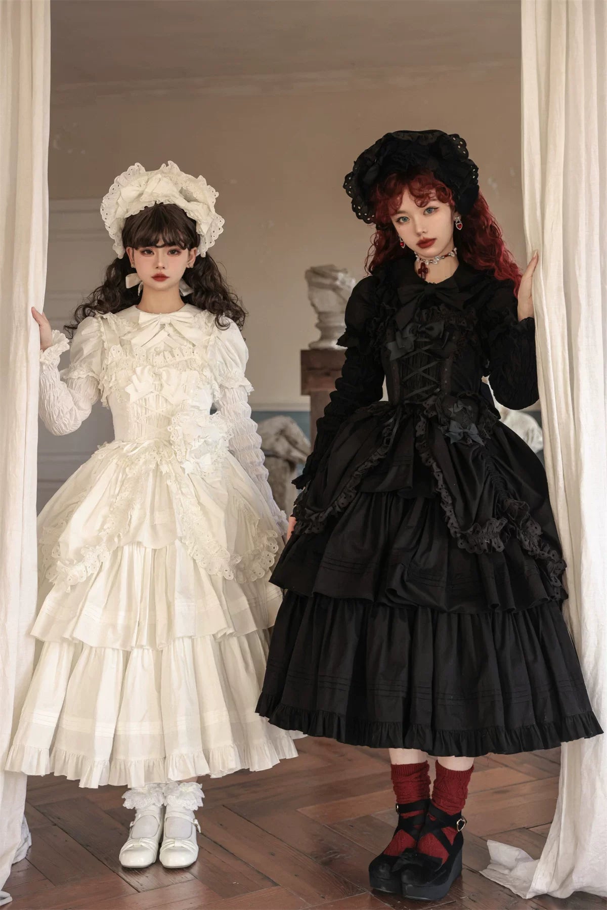 Cotton Gothic Lolita Long JSK, Drawn-up Hem