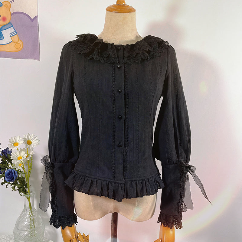 Plus Size Lolita Cotton Velvet Long Sleeve Blouse