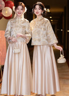 Bridesmaids Gold Champagne Chinese Style Dress (BM013)