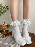 Sweet Lolita Short Socks, Bow & Heart Rhinestone