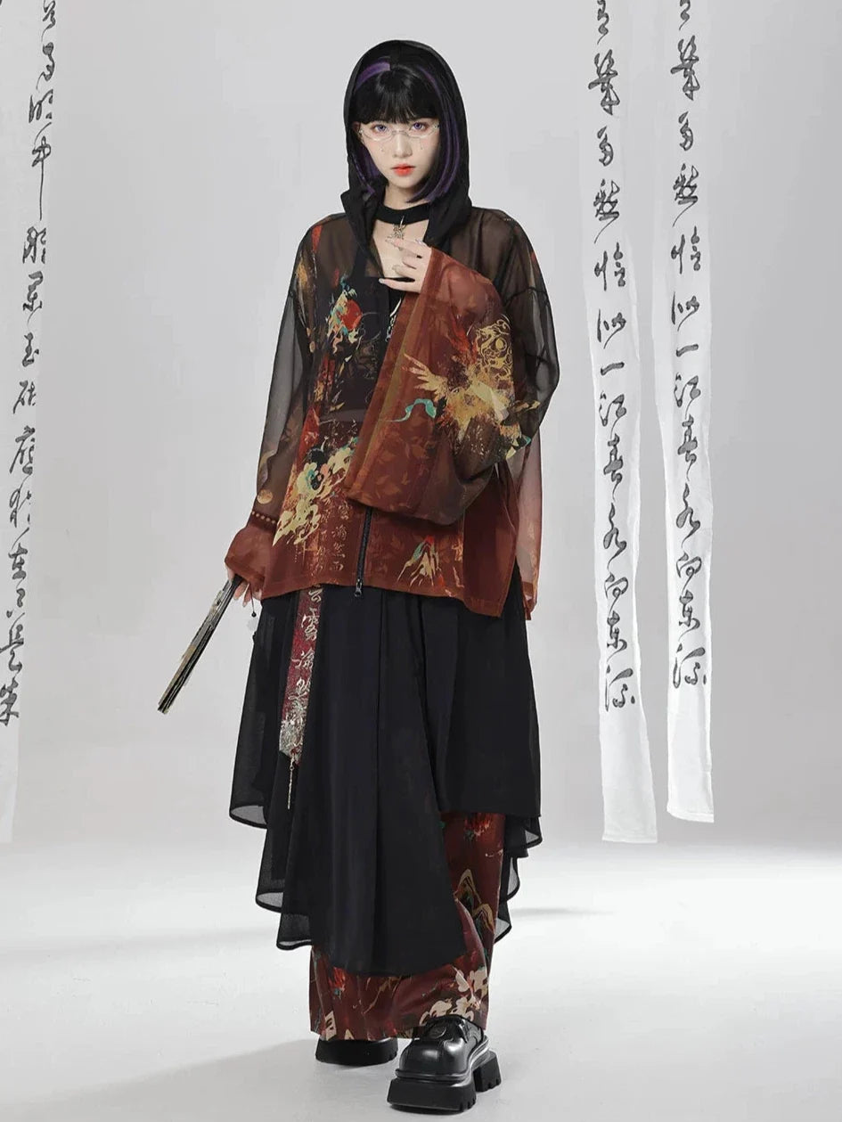 Yinglong 应龙 - Printed Hooded Chinese Style Sunscreen Shirt & Pants