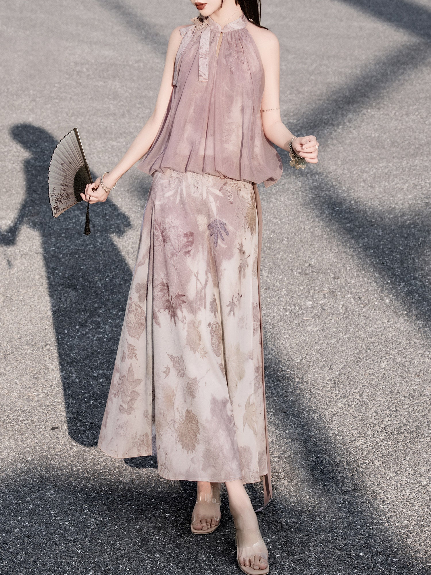 New Chinese Style Pink Puffy Top and A-line Skirt - Wilderness 旷野 (Preorder)
