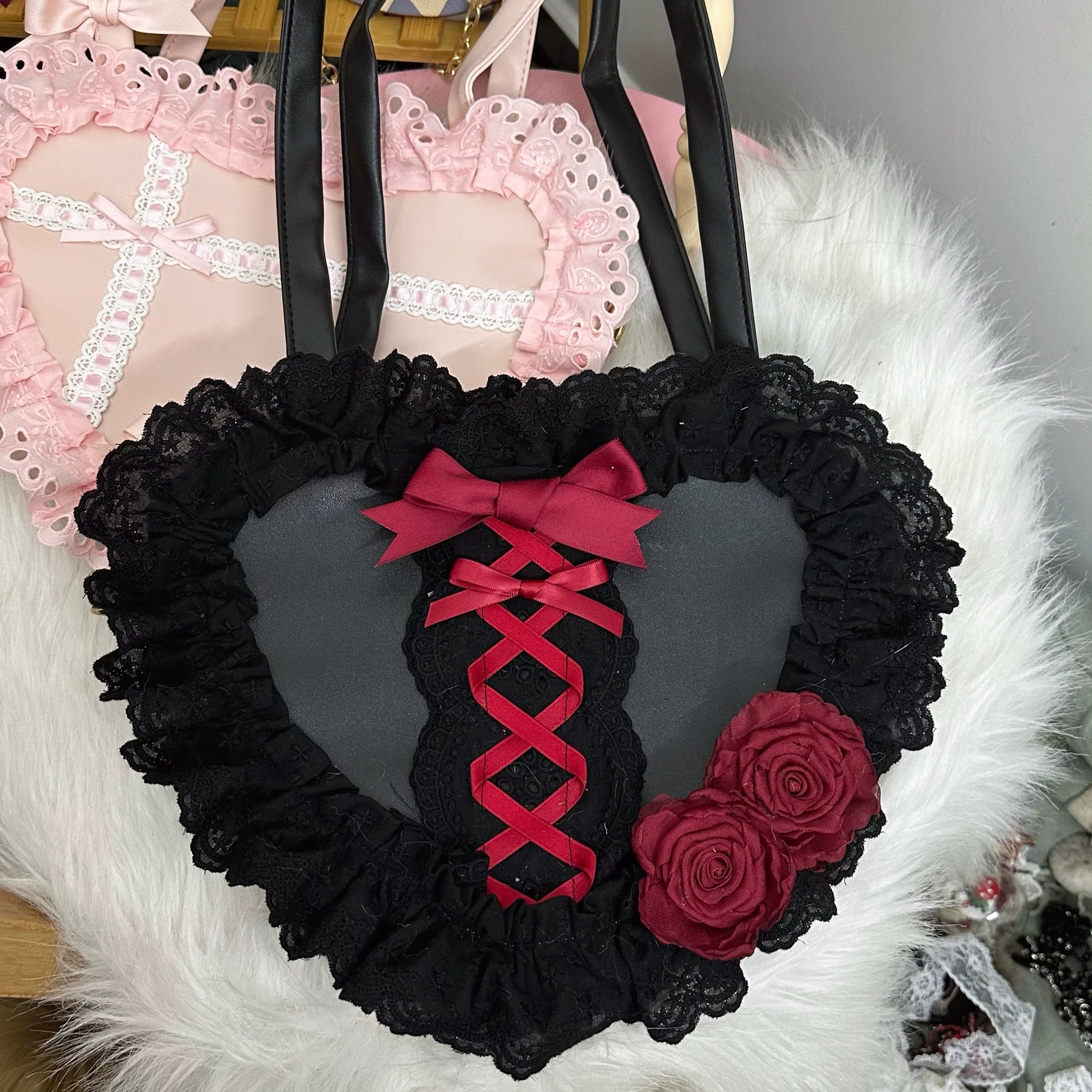 Sweet Lolita Bag Heart-shaped Lace Bag Multicolors