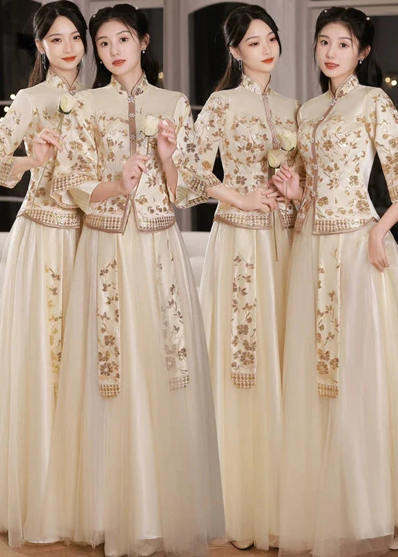 Bridesmaids Gold Champagne Chinese Style Dress (BM012)