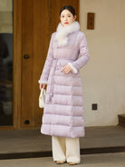 Pavilion Ink 兰亭墨 - Lilac Down Coat for Women with Frog Buttons, Qipao-Inspired Winter Outerwear