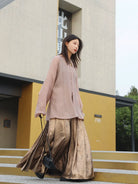 Chongyu 重羽 - Round Collar Loose Autumn Hanfu Shirt with Elastic Mamianqun
