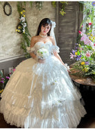 Love and Roses - Princess Bridal Wedding Lolita Dress With Rose Detail and Tiered Skirt
