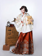 Ming Dynasty White Pipa Sleeve Top & Red Woven Horse Face Skirt | As Wished 如愿