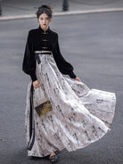 New Chinese Style Cheongsam Top and Calligraphy Wrap Skirt - Moran 墨染 (Preorder)