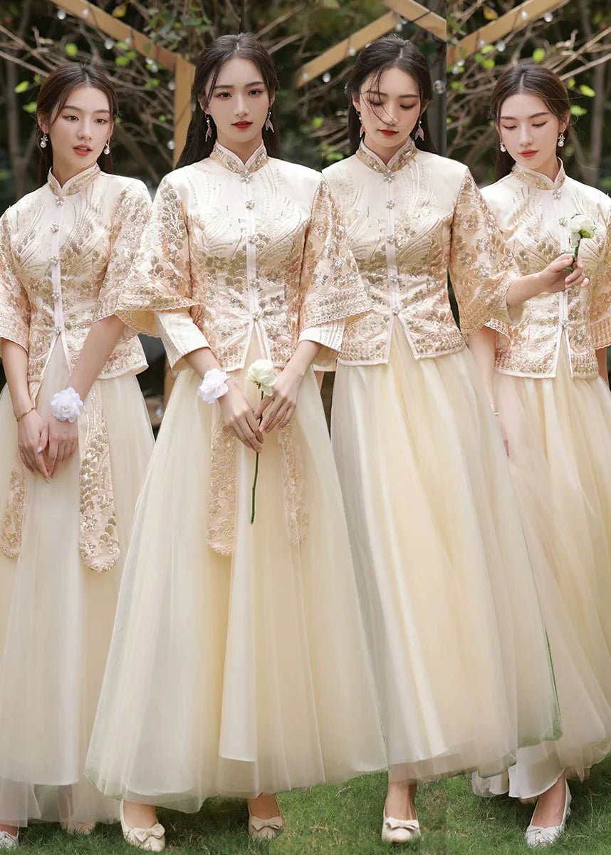 Bridesmaids Gold Champagne Chinese Style Dress (BM014)