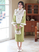 Long Sleeve Fur Trim Floral Qipao and Vest | Xinxue
