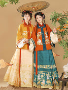 Ming Dynasty Embroidered Square Collar Jacket & Printed Mamian Skirt | Money Rabbit 钱兔