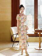 Short Sleeve Floral Long Cheongsam | Wenwen